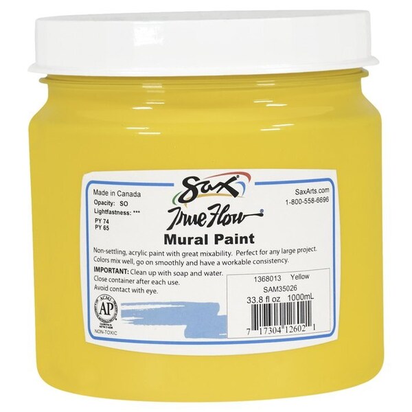 True Flow Acrylic Mural Paint, 33.8 Ounce Plastic Container, Yellow